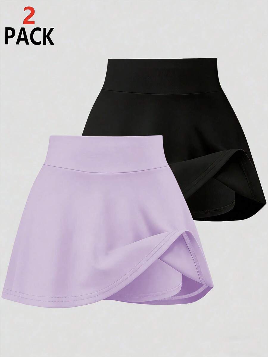 SHEIN 女童休闲百搭运动、瑜伽、芭蕾舞、学校紧身裤短裤裙,春夏款 - 紫色 - 查看 1