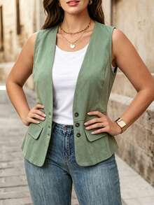 Fashionable Casual Elegant Sleeveless Light Green Cardigan Vest For Women - Mint Green - View 4
