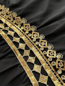 Elenzga Áo không tay thanh lịch cỡ lớn dành cho nữ, đính sequin, hạt cườm và viền hoa vàng, áo kiểu dáng xòe eo, cổ chữ V ôm sát, váy maxi thanh lịch, áo tay ngắn rộng rãi thoải mái cho mùa hè, kỳ nghỉ, công sở, đi làm, hẹn hò, thích hợp cho lễ tốt nghiệp, ngày lễ, Ngày Valentine, lễ hội âm nhạc, Ngày của Mẹ, Halloween, Lễ Tạ ơn, Lễ Phục sinh, Ngày Quốc khánh, khiêu vũ, hẹn hò, tiệc tùng, đám cưới, dã ngoại. - màu đen - Xem 3