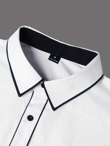 Calvornis Men's Business Casual Collar Design Long Sleeve Shirt, Elevated Style Black And White Dress Shirt , Formal, Ceremony - Black and White - View 3