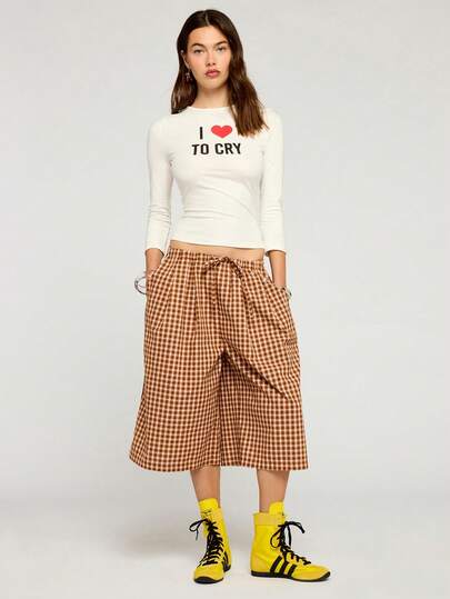 COUREZ Low Rise Longline Check Shorts / Y2K Summer Outifts For Women Summer Bottoms Casual Outfits Going Out Outfits Festival Outfits Summer Clothes For Women