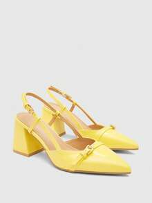 CUCCOO BIZCHIC Women's Classic Burgundy Pointed Toe Mid-Heel Slip-On Pumps, Versatile For Commute, Date, Party, Holiday, Wedding For Christmas Spring Shoes - Yellow - View 8