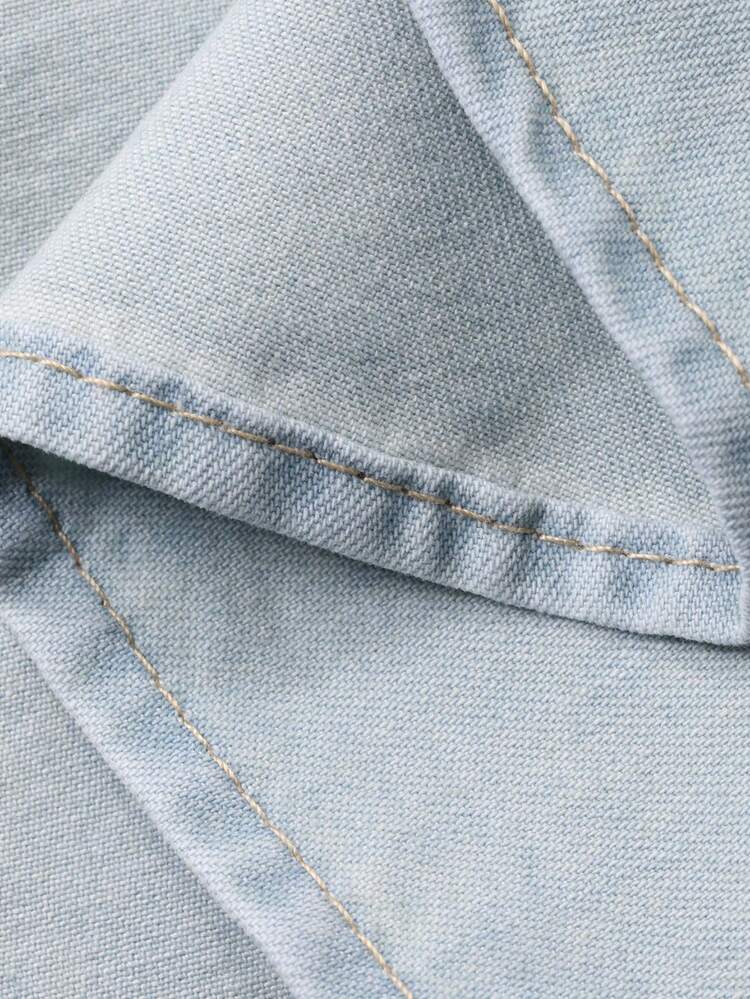 Women's Collared Short Sleeve Side Tie Denim Shirt And Loose Shorts Vacation Style Casual Denim Set
