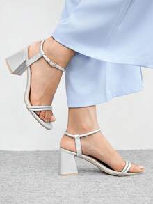 CUCCOO BIZCHIC Women's Shoes Square Heel Versatile Silver High Heel Sandals Summer - Silver - View 5