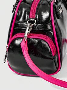 ROMWE Grunge Punk Women Cartoon Graphic Fashion Commuting Top Handle Bag - Black banged rose red - View 5