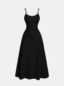 SHEIN Tall CURVE Đầm dự tiệc cỡ lớn dành cho nữ, màu trơn, xếp ly, thanh lịch, thắt eo. - màu đen - Xem 3