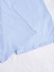 SHEIN 青少年（女孩）春夏度假沙滩休闲日常穿着100%纯棉宽松带口袋长裤 - 淺藍色 - 查看 5
