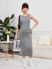 Girlism Teen Girl Solid Ruched Side Tank Dress - Grey - View 7