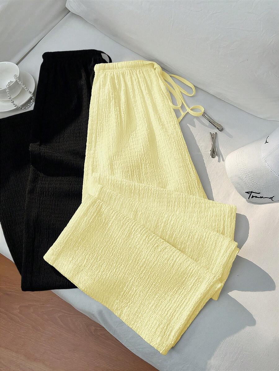SHEIN PETITE 經典黑白設計極簡休閒通勤百搭法式時髦寬鬆直筒夏季新款女款長褲,適合嬌小女性 - 彩色 - 查看 1