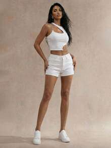 Swim Glamine Top corto asimétrico con detalle de cadena blanco de verano - Blanco - Ver 3