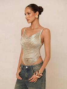 Lumalex Áo tank top ngắn tay hai dây màu trơn thời trang dành cho nữ mùa hè - Màu be - Xem 6
