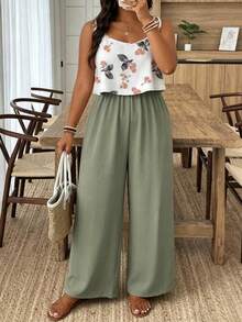 SHEIN Frenchy Bộ áo liền quần không tay cỡ lớn in họa tiết hoa, kiểu dáng thường ngày cho kỳ nghỉ. - Nhiều màu - Xem 1