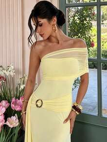 Firerie Đầm nữ thanh lịch cổ lệch với thắt lưng kim loại, thích hợp cho các dịp xuân/hè như đi làm, hẹn hò, dự tiệc, đám cưới, lễ tốt nghiệp, biểu diễn, công sở, tựu trường, sinh nhật, ngày lễ, phong cách boho, kỳ nghỉ, đi biển. - Vàng nhạt - Xem 7