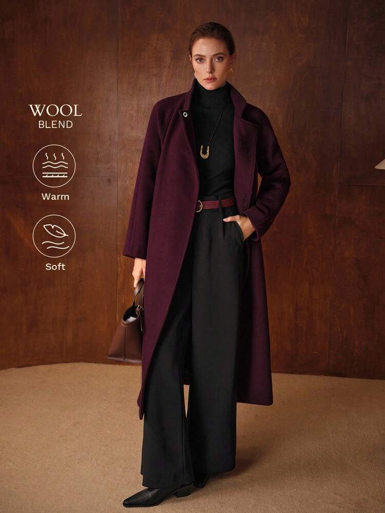 WOOL RAGLAN SLEEVE BELTED OVERCOAT