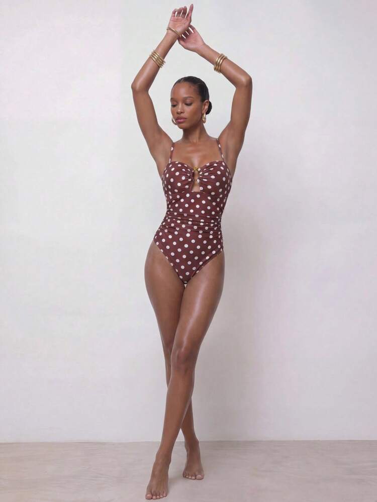 SHEIN Maija Women's Polka Dot Print One-Piece Swimsuit, Casual Vacation Poka Dots Bathing Suit Bathing Suits For Women Polka Dot Polka Dot One Piece