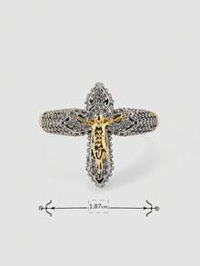 MortiRose Cincin Salib Yesus Berlapis Emas 18k dengan Berlian Warna Senada, Gaya Goth/Gothic/Punk/Grunge/Dark Gothic, Pakaian Jalanan, Musim Panas/Festival/Prom/Pesta, Vintage - Pencocokan warna emas dan perak - View 6