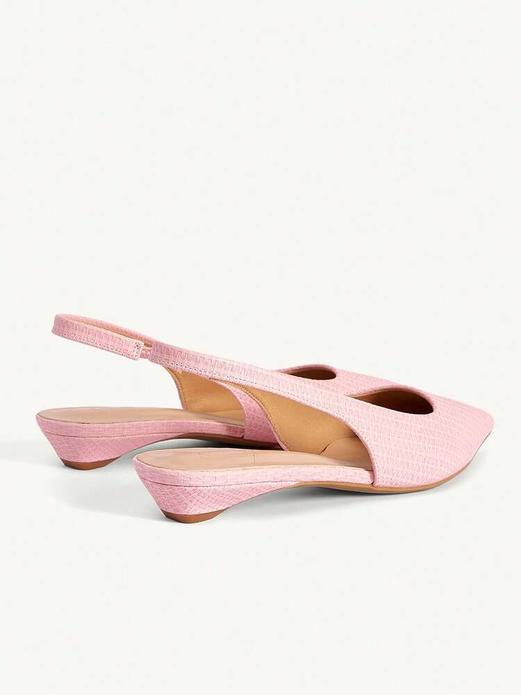 CUCCOO CHICEST Women Shoes Spring And Summer New Woven Texture Simple Belt Decoration Pointed Toe Flat Bottom Flat Heel Minimalist Commuting Style Temperament Beige Imitation Leather Fabric Women Low Vamp Shoes Slingback Shoes Daily Travel Commuting Office Shopping Dating Afternoon Tea Girlfriends Party Wear