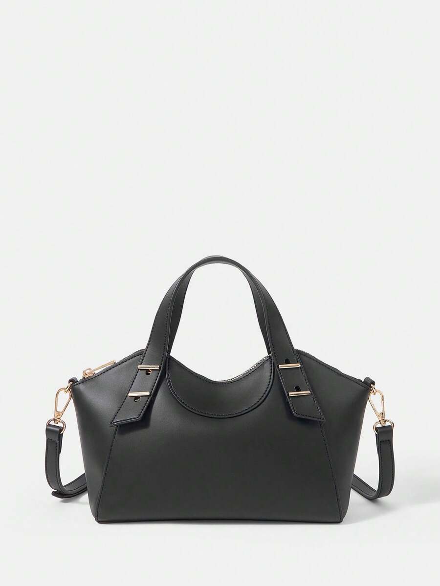 SHECARRY 女士手提包，精致简约通勤托特包 - 黑色 - 查看 1