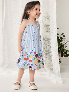 DORA | SHEIN Đầm hè hai dây kẻ sọc không tay in họa tiết dễ thương cho bé gái, DORA X - Nhiều màu - Xem 5