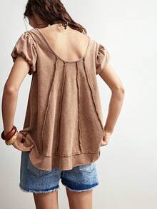 Bohemela Áo thun nữ tay ngắn cổ tròn, màu trơn, dáng rộng, chất liệu dệt kim, kiểu dáng thường ngày, dành cho nữ. - Hồng - Xem 9