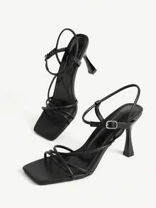 CUCCOO CHICEST Giày nữ mùa hè mới, kiểu mũi vuông, quai chéo, gót nhọn, gợi cảm. - màu đen - Xem 6