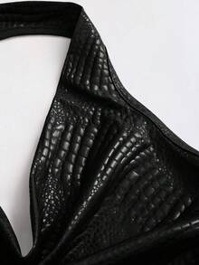 Sweetra Women's Summer Fashion Solid Color Textured Halter Backless Bodycon Dress - Black - View 5