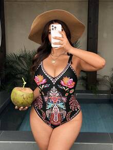 Swim Vcay Plus Size Floral Print One-Piece Swimsuit - Multicolor - View 4
