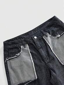 ROMWE MEN Street Life Shorts en jean décontractés pour hommes avec poches effet patchwork et effilochés - Multicolore - Voir 3