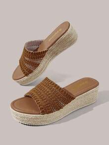 Styleloop Women's Wedge Heel Platform Sandals, Bohemian, Beach Vacation, Western Wind, Summer Wear, Travel Essentials - Brown - View 4