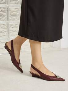 MOTF PREMIUM WOMEN'S ELEGANT DAILY SLINGBACK COMMUTE METAL DECOR WEDGE LOAFERS FOR CHRISTMAS - Redwood - View 7