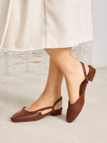 MOTF WOMEN'S SHOES NEW FRENCH RETRO BROWN SIDE SPACE SPLICING CLOSED TOE SQUARE HEEL FASHION TEMPERAMENT CELEBRITY SHOES COMFORTABLE AND NOT TIRED FEET VERSATILE AGE REDUCTION ELEGANT STYLE WOMEN'S SHOES - dark brown - View 6