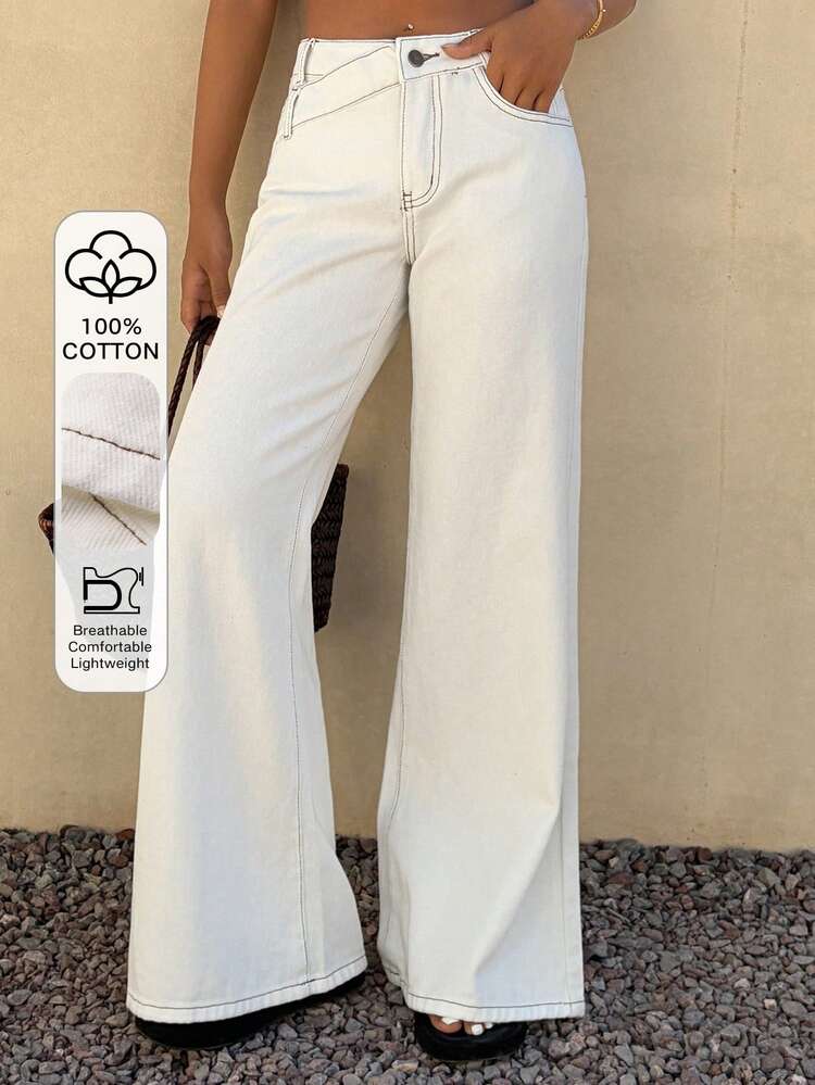 Women's Low-Waist Asymmetrical Waistline Design Flare Jeans, Elegant, Sensual, Casual