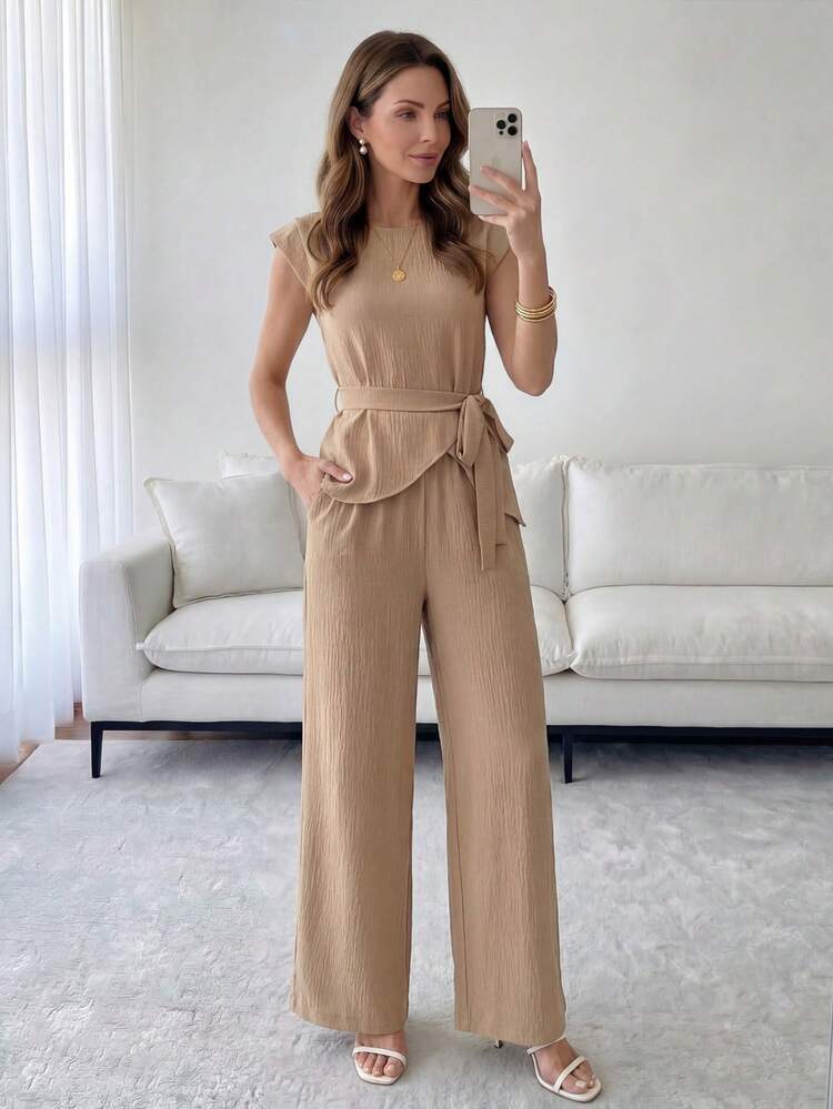 Women's Solid Color Asymmetrical Hem Top & Pants 2 Pieces Set Two Piece Casual Sets