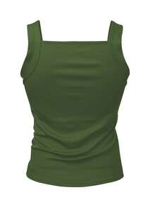 Manfinity Dauomo Men's Solid Color Square Neck Sleeveless Knit Vest, Casual Suitable For Sports And Outdoor Activities - Army Green - View 3
