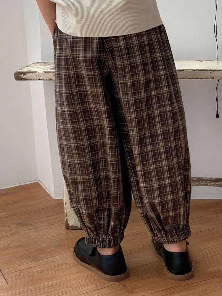 Plaid Drawstring Casual Pants For Toddler Boys (Small)