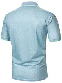 Calvornis Men's Casual All-Over Print Quarter Button Formal Polo Shirt, Ceremony - Baby Blue - View 2