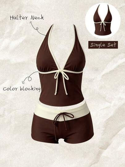 Elavelle Áo bikini hai dây buộc nơ in họa tiết ngẫu nhiên dành cho nữ, thích hợp cho mùa xuân/hè.
