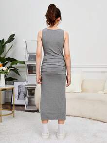 Girlism Teen Girl Solid Ruched Side Tank Dress - Grey - View 2