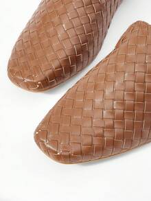 MOTF PU LEATHER BRAID SQUARE TOE FLATS - Brown - View 4