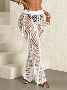 SHEIN BamGlam Đầm ren nhẹ, kiểu dáng trễ vai, gợi cảm, dành cho nữ, thích hợp đi biển hoặc nghỉ mát. - trắng - Xem 5