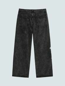Modcrash 1 pièce Jeans ample à jambe large de style mode de rue pour hommes, brodé. Ample et confortable, polyvalent pour toutes les saisons (sans ceinture ni accessoires) - Gris - Voir 3
