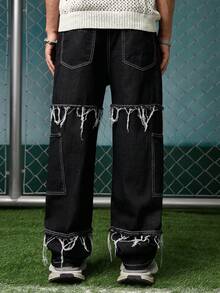 EVRINFINITE Quần Jeans Nam Phong Cách Grunge Goth Y2K Thường Ngày Tua Rua Trẻ Trung Đường Phố Cá Tính Thể Thao Đại Học Rộng Rãi Ống Rộng Đa Năng Thường Ngày - màu đen - Xem 3