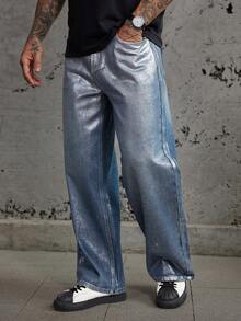 DAZY Quần jeans ống đứng dài loe rách rưới dành cho nam, phong cách đường phố. - Màu xanh lam - Xem 4