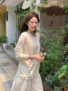 DAZY 女士休闲纯色针织毛衣 - 杏色 - 查看 10