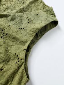 Lacomfia 女士优雅法式镂空花卉绿色V领无袖修身夏季吊带衫 - 綠色 - 查看 5