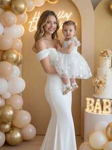 SHEIN Glamorique Kids Baby Girl Flower Bridesmaid Dress, Wedding, Flower Girl ,Elegant,Birthday Party,Lace Dress,Baby Girl Summer Dress ,Birthday Photo Clothing,Birthday Party, White Flower Girl Dresses Baby Girl Dresses For Party Baby Princess Dress Birthday Dress For Girls Baby Dress Wedding - White - View 10