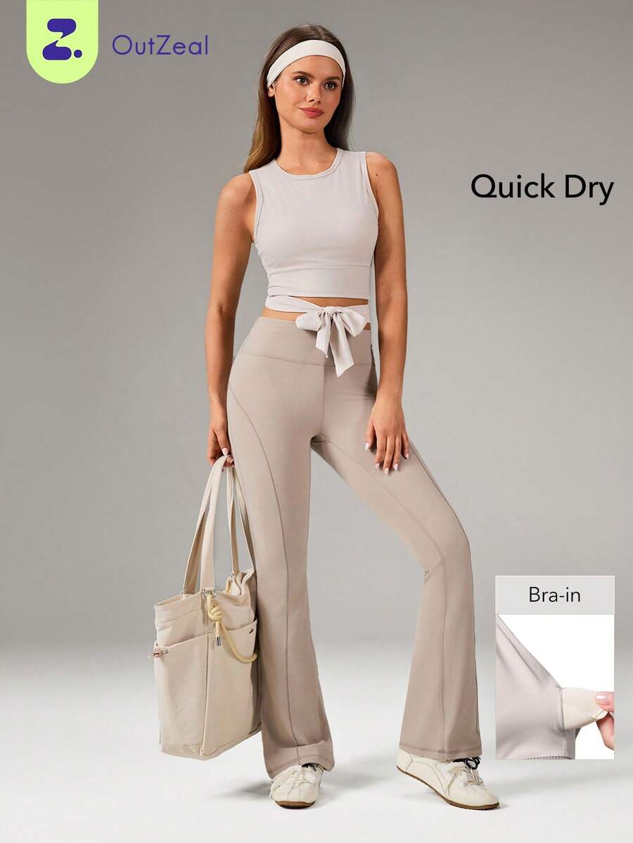 OutZeal Áo tập gym nữ, áo tank top thể thao, áo tập yoga thường ngày, áo nhanh khô có đệm ngực tháo rời, áo crop top năng động. - Màu Khaki - Xem 1