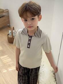 DAZY Toddler Boys' Polo Collar Contrast Color Short Sleeve Pullover Sweater - Beige - View 5