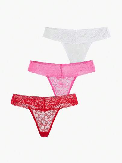Bisouelle 3 Packs Sexy Women'S Lace G-String Panties, 90% Polyamide 10% Spandex, Thin T-Back Bikini Thongs, Knit Fabric, Solid Color, Drop Waist, 165gsm Lightweight Lingerie
