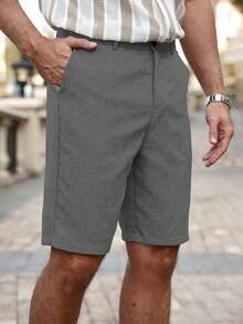 Genlund Pantalones cortos casuales para hombre con bolsillos inclinados, de lino, holgados hasta la rodilla, frescos, de unicolor, básicos de verano, para vacaciones - Gris - Ver 5